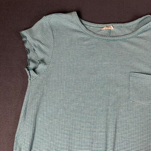 Hem Thread Large Green White Striped Cap Sleeve‎ Pullover Dress Lightweight - Picture 5 of 8